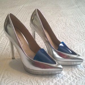 Shoe Republic LA Platform Silver and Blue Heels